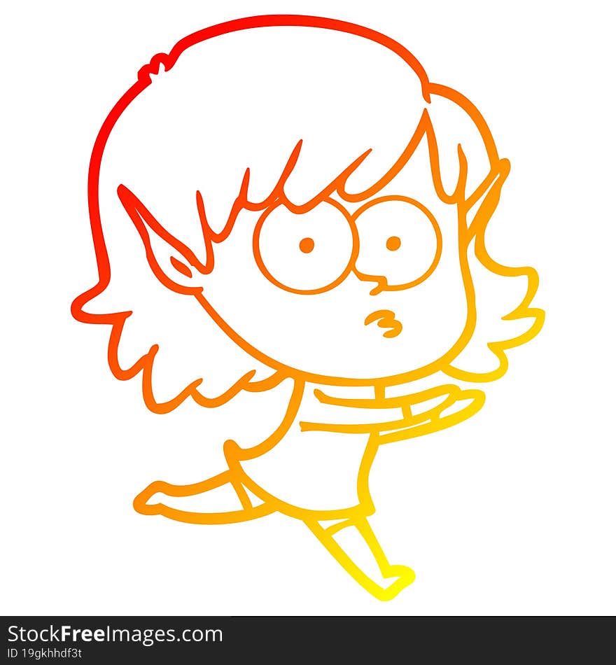 warm gradient line drawing cartoon elf girl staring