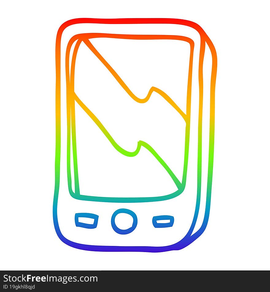 rainbow gradient line drawing of a cartoon mobile phone