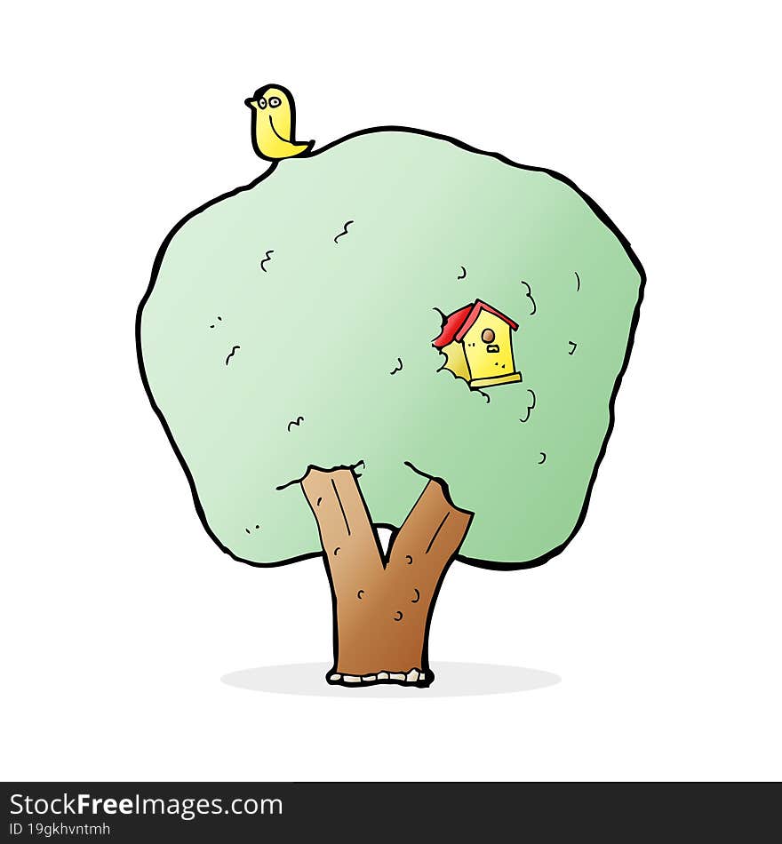 cartoon tree with birdhouse