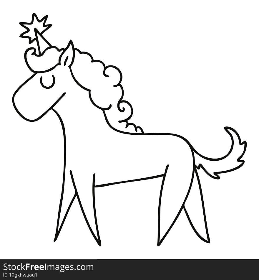 quirky line drawing cartoon unicorn