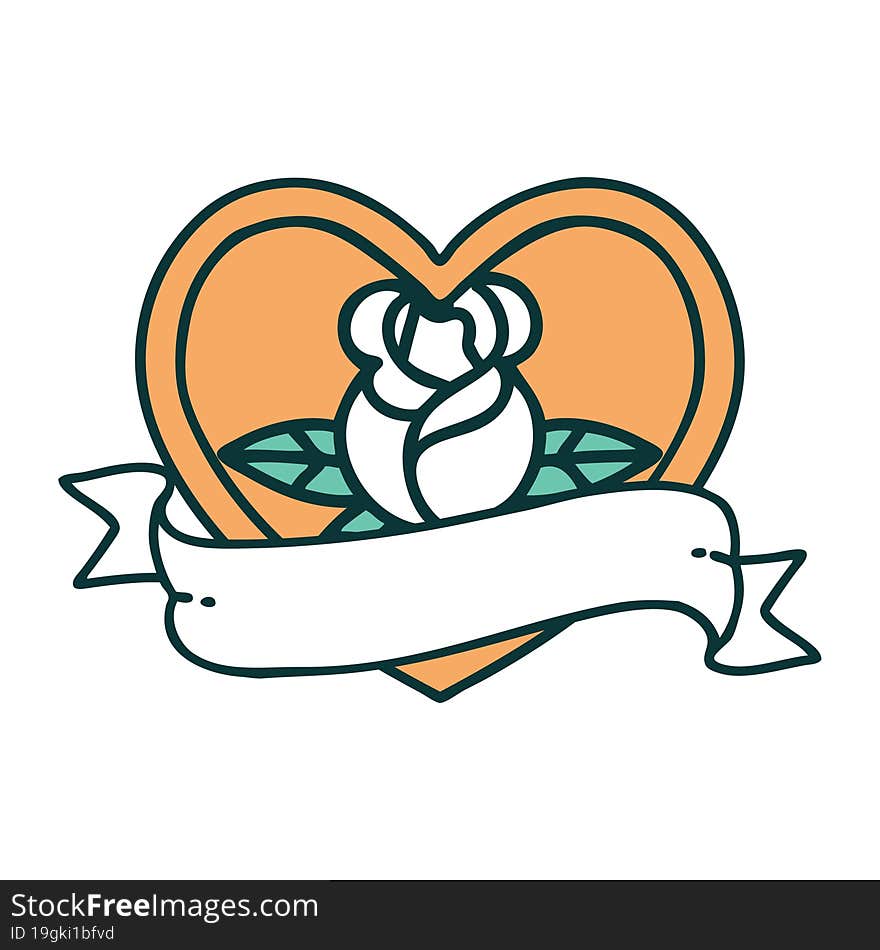 Tattoo Style Icon Of A Heart Rose And Banner