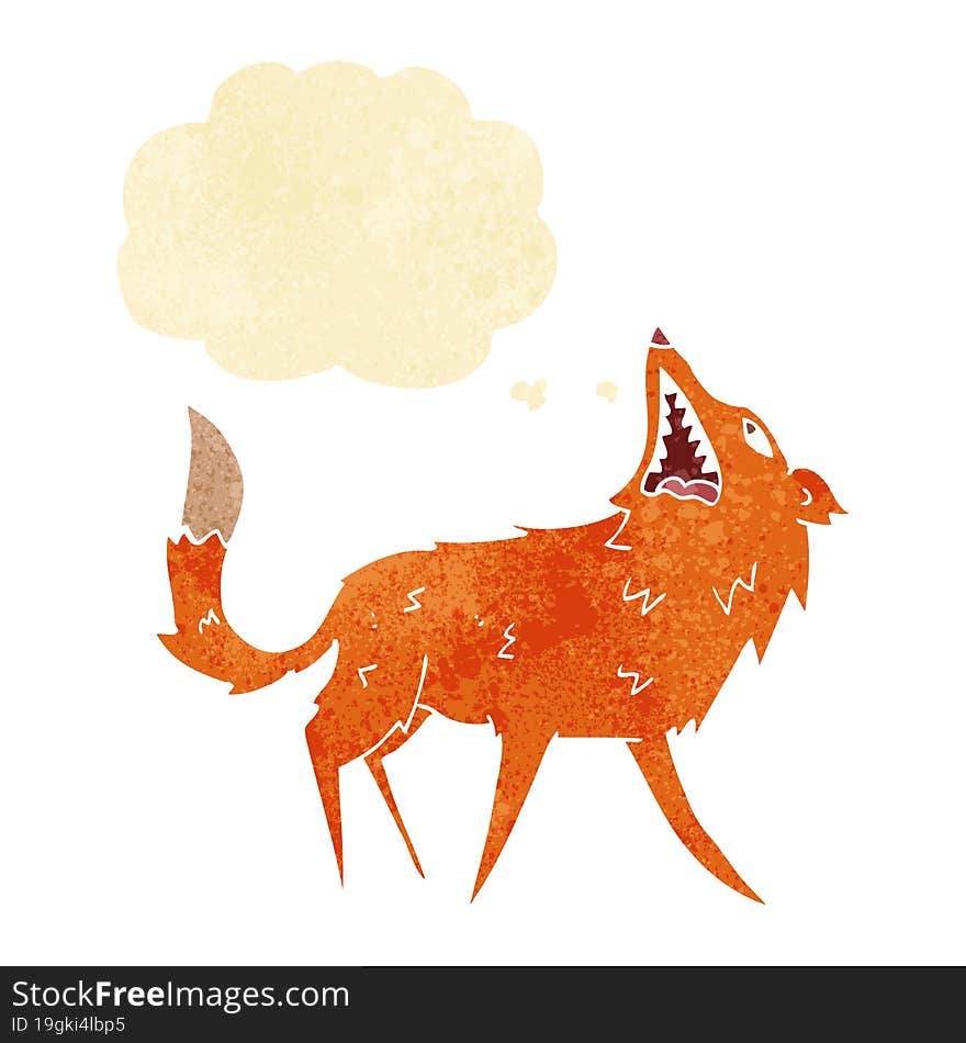 cartoon snapping fox with thought bubble