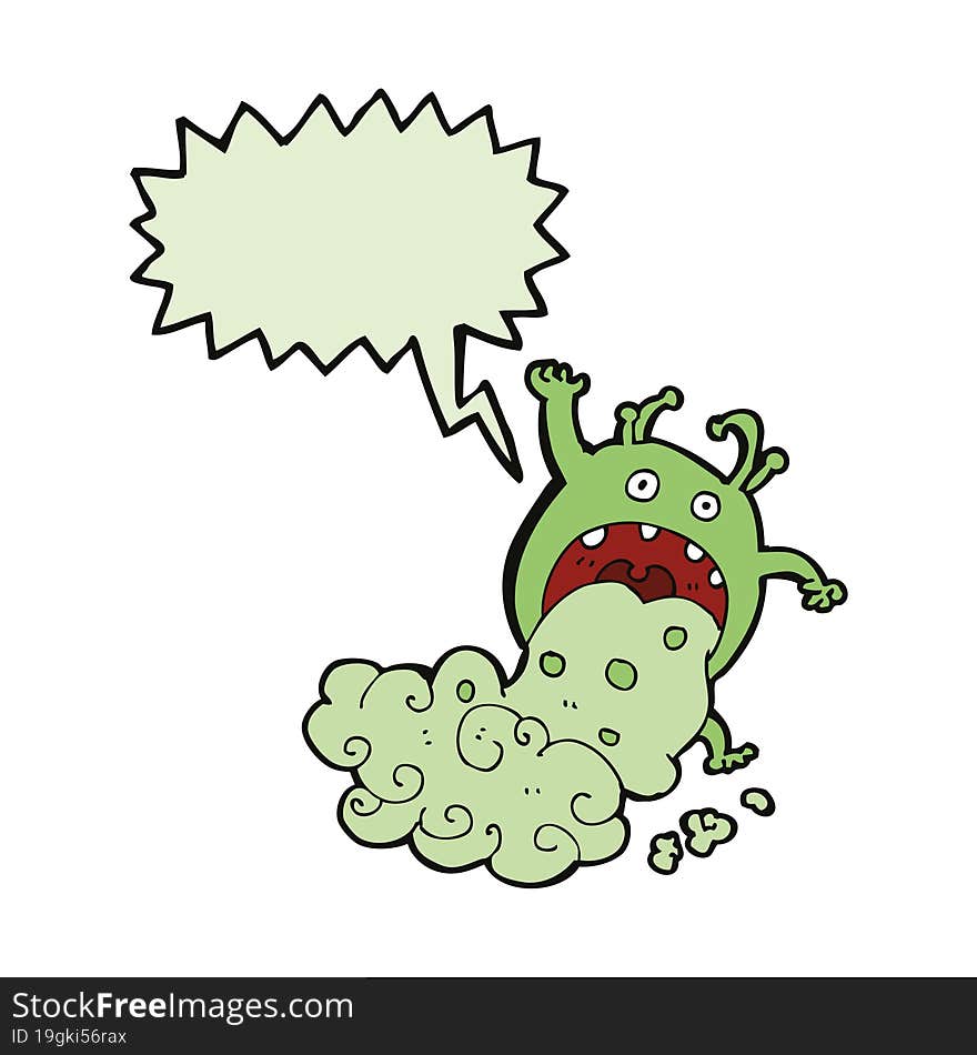 cartoon gross monster being sick with speech bubble