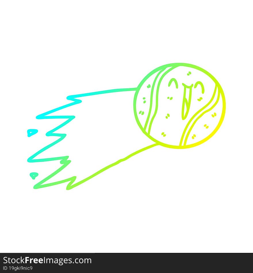 cold gradient line drawing of a flying tennis ball cartoon