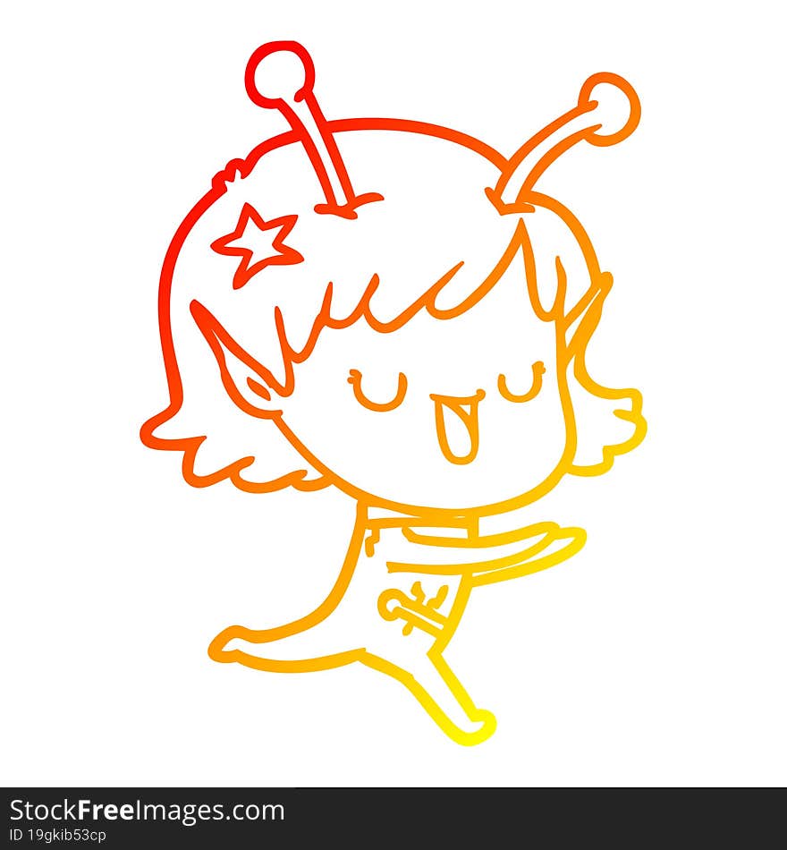 warm gradient line drawing happy alien girl cartoon