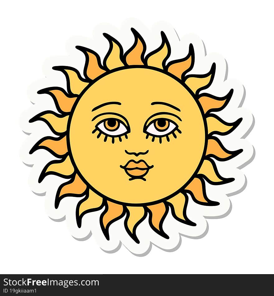 tattoo style sticker of a sun with face