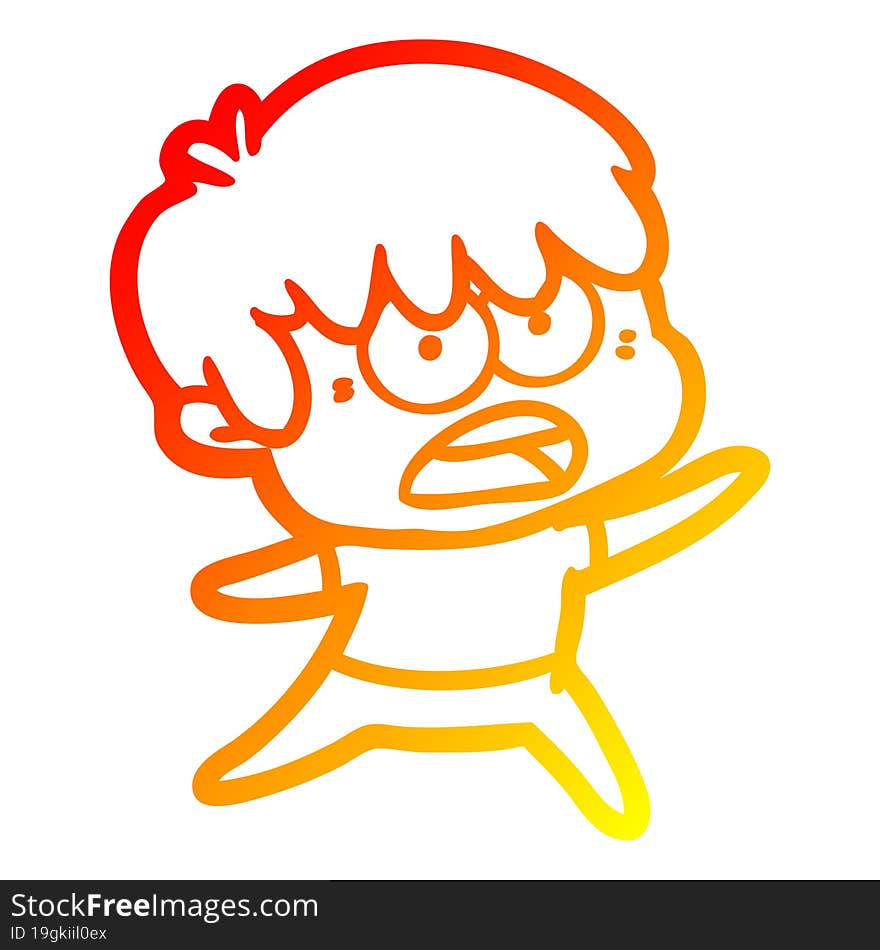 Warm Gradient Line Drawing Worried Cartoon Boy