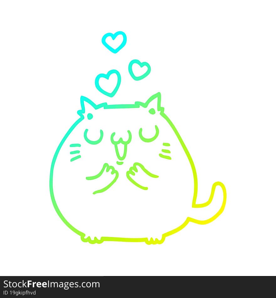 Cold Gradient Line Drawing Cute Cartoon Cat In Love