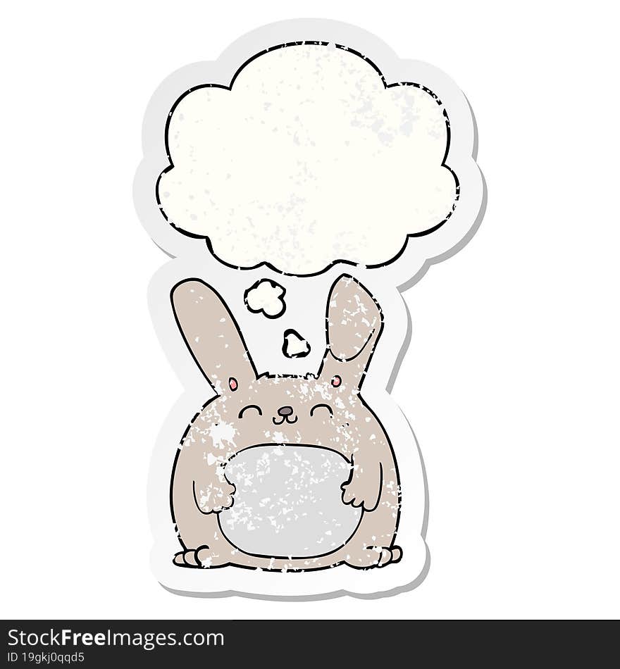 Cartoon Rabbit And Thought Bubble As A Distressed Worn Sticker