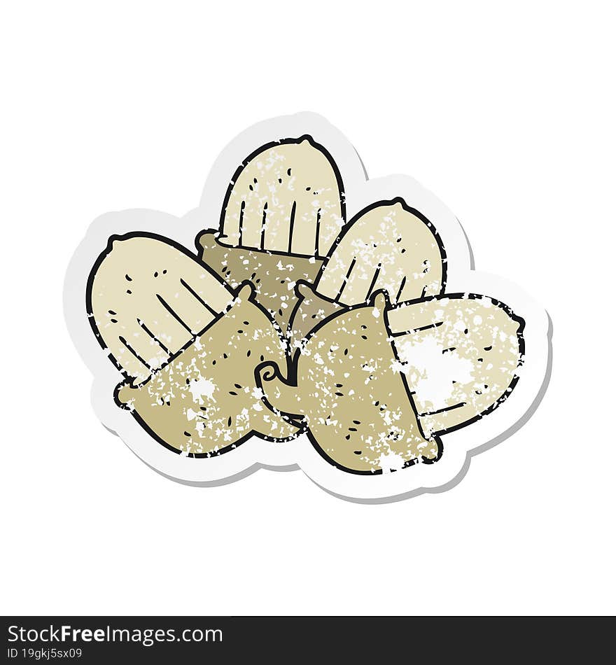 Retro Distressed Sticker Of A Cartoon Acorns