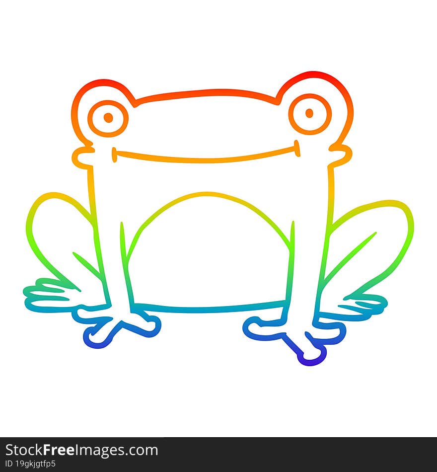 rainbow gradient line drawing of a cartoon frog