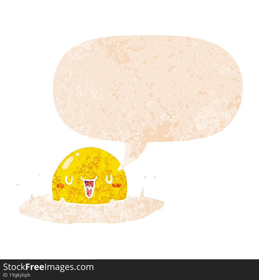 cartoon fried egg and speech bubble in retro textured style