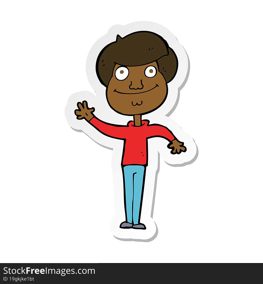 Sticker Of A Cartoon Happy Man Waving