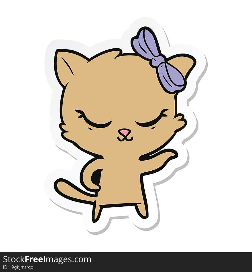 sticker of a cute cartoon cat with bow