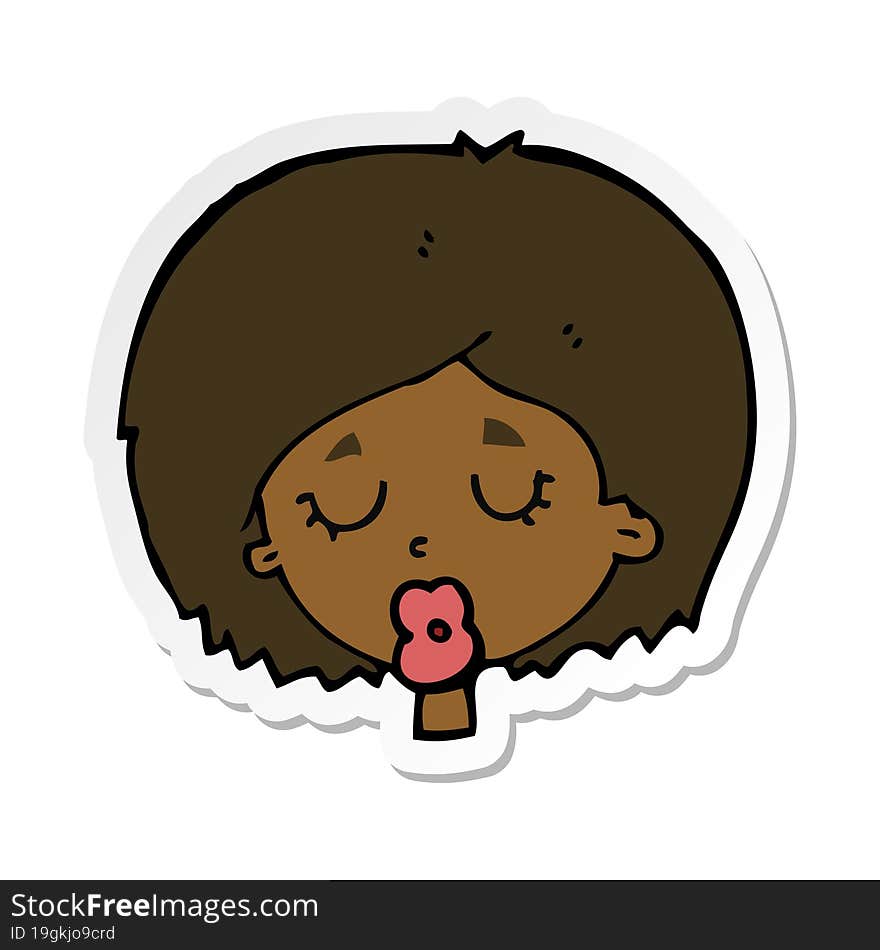 Sticker Of A Cartoon Woman With Eyes Closed