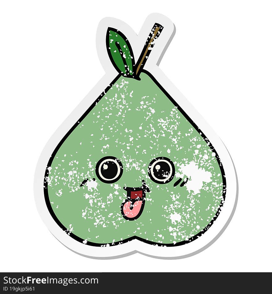 distressed sticker of a cute cartoon pear