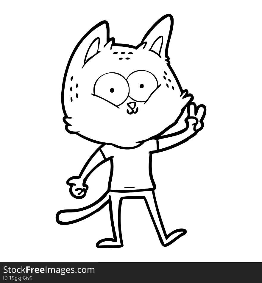 cartoon cat giving peace sign. cartoon cat giving peace sign