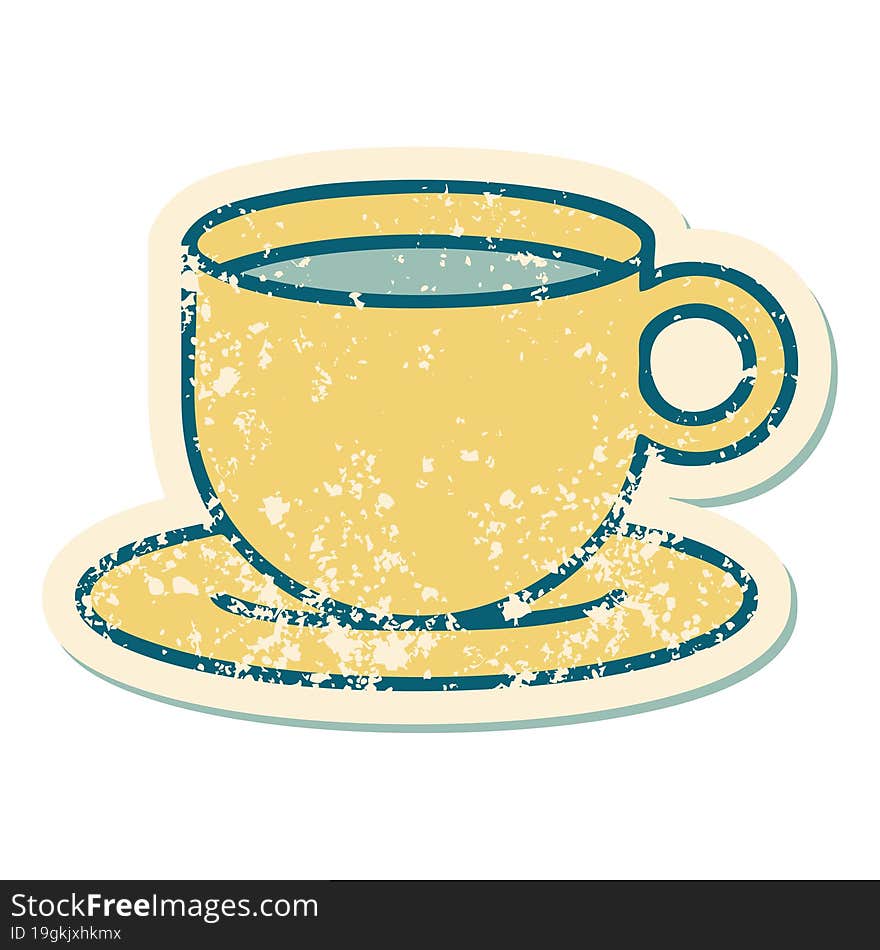 distressed sticker tattoo style icon of a cup of coffee