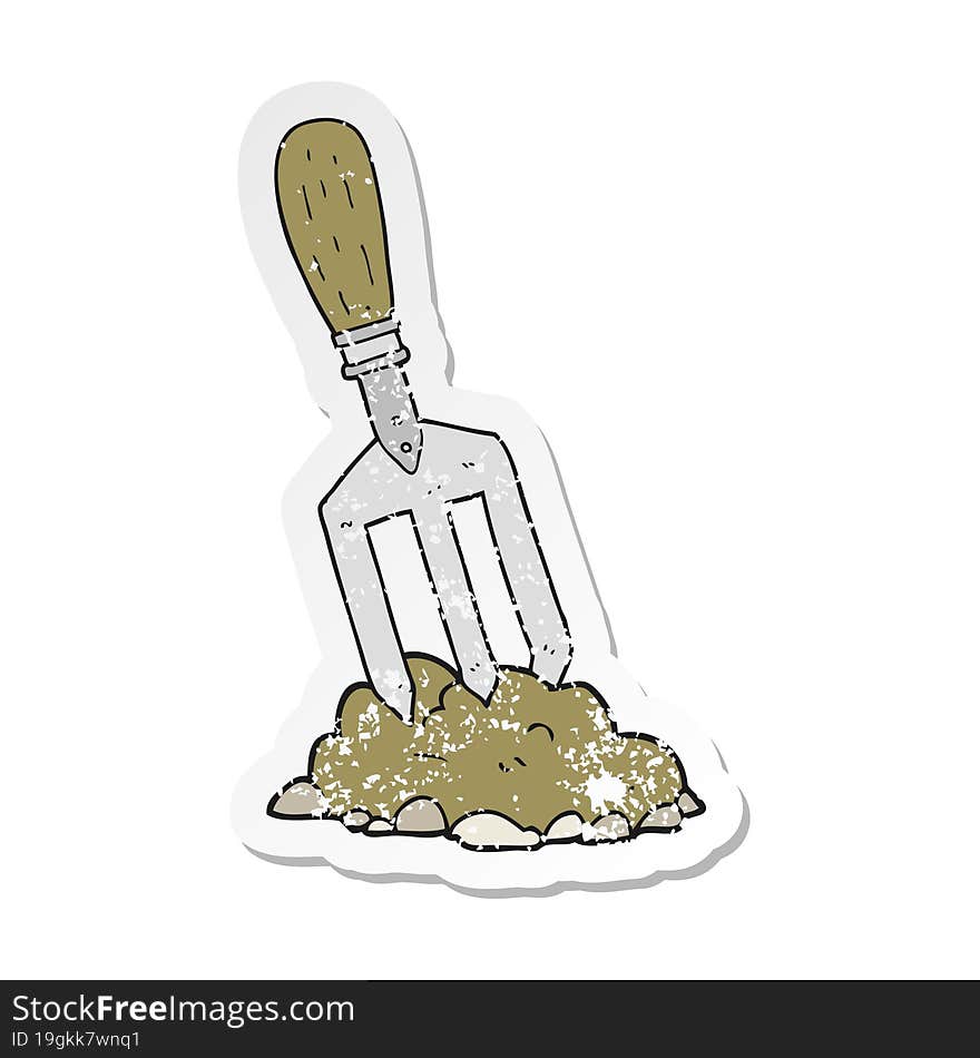 retro distressed sticker of a cartoon garden fork