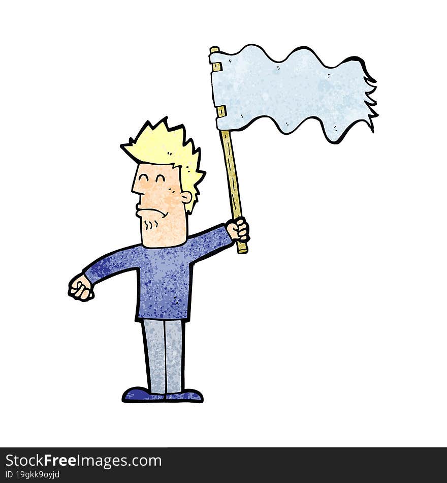 cartoon unhappy man waving flag