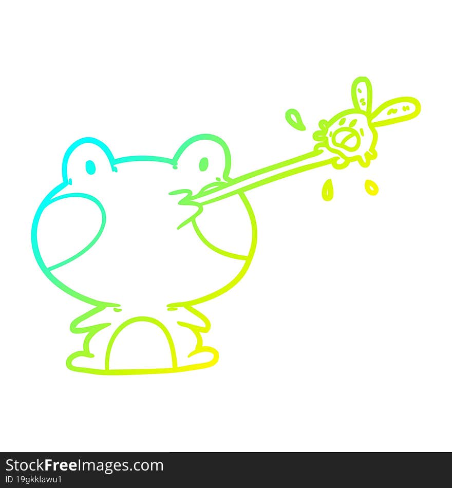 cold gradient line drawing of a cute frog catching fly with tongue
