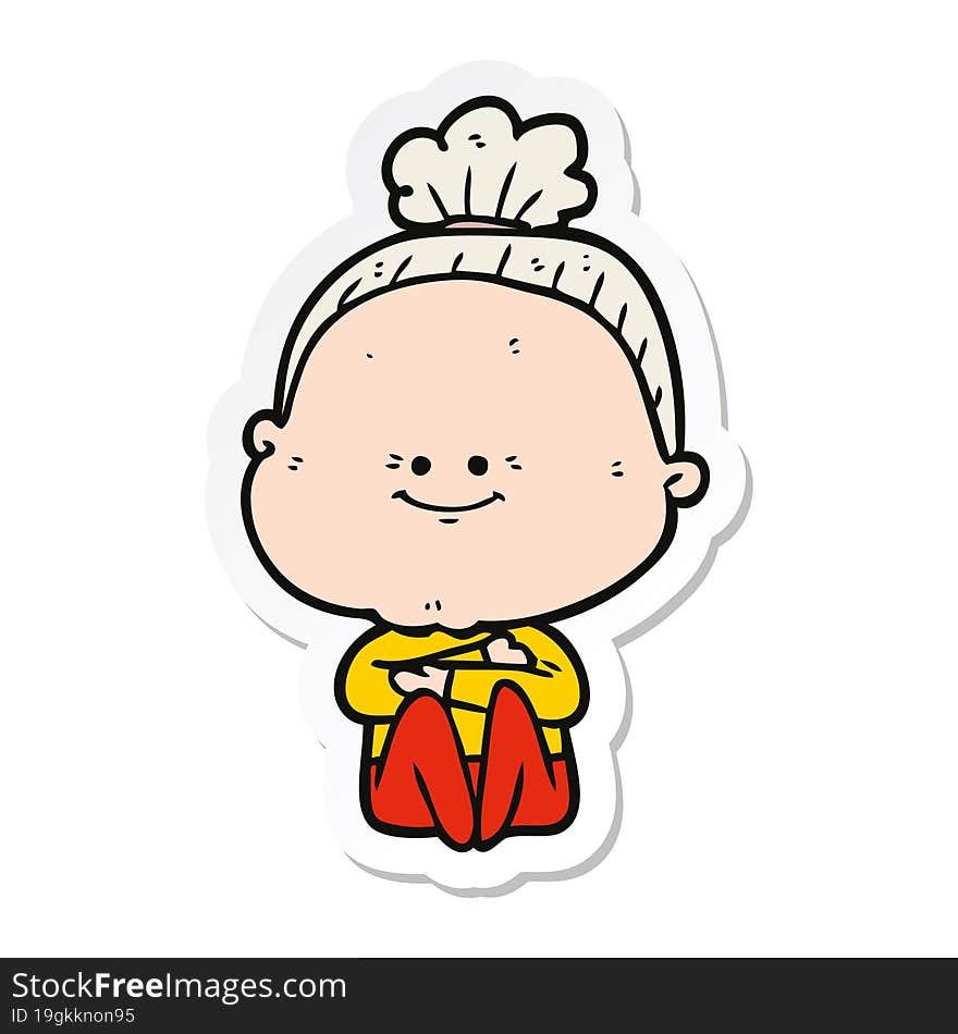 sticker of a cartoon happy old woman