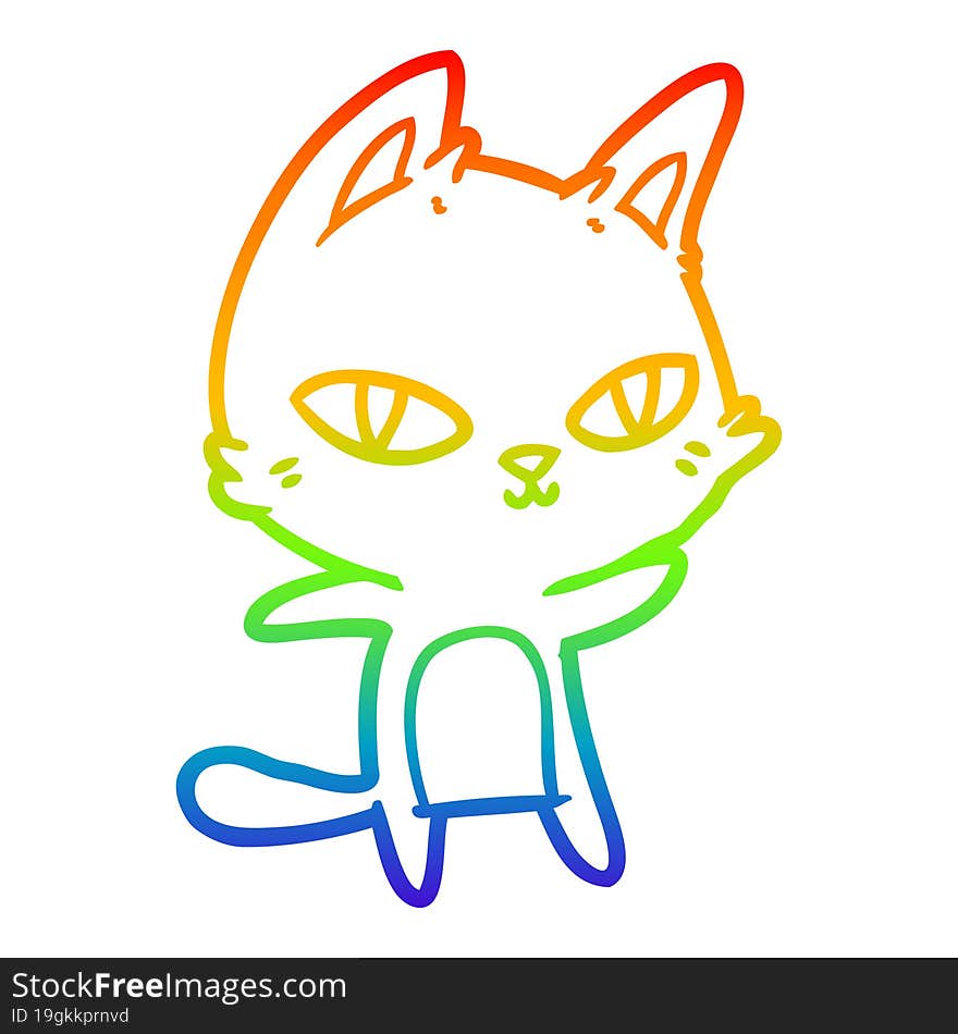 Rainbow Gradient Line Drawing Cartoon Cat Staring