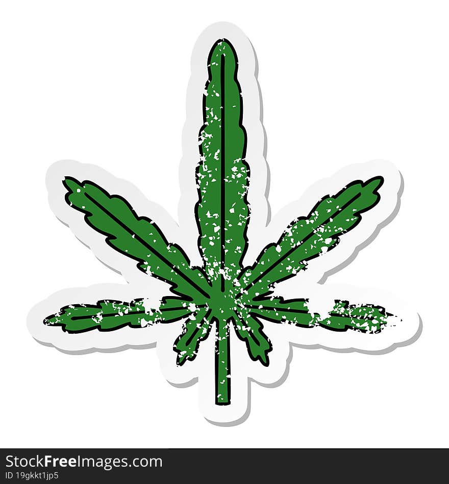 Distressed Sticker Of A Quirky Hand Drawn Cartoon Marijuana