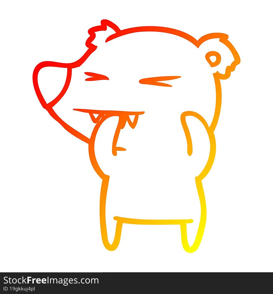 warm gradient line drawing of a angry bear cartoon