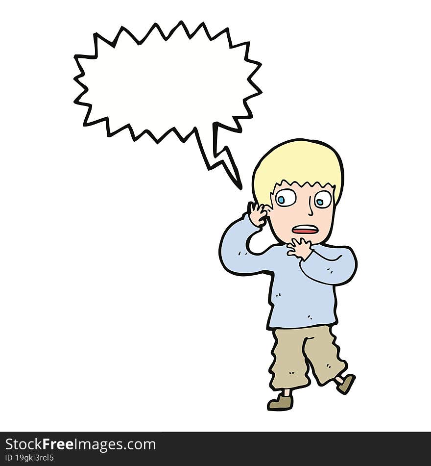 Cartoon Frightened Boy With Speech Bubble