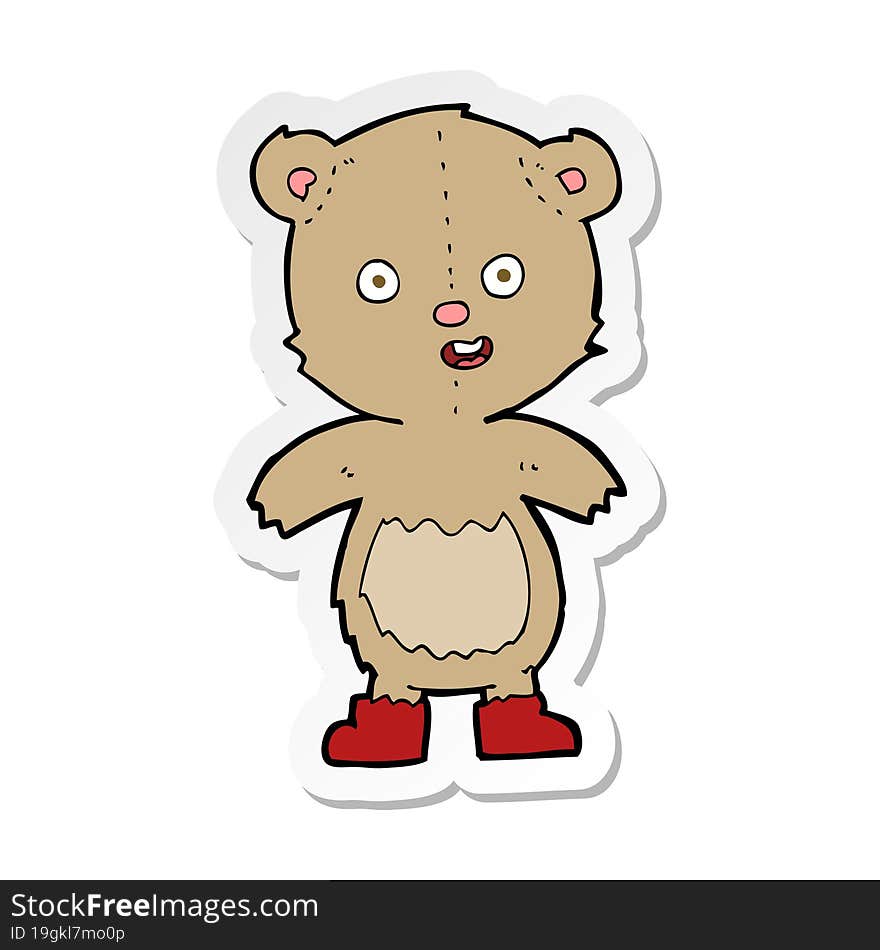 sticker of a cartoon happy teddy bear in boots