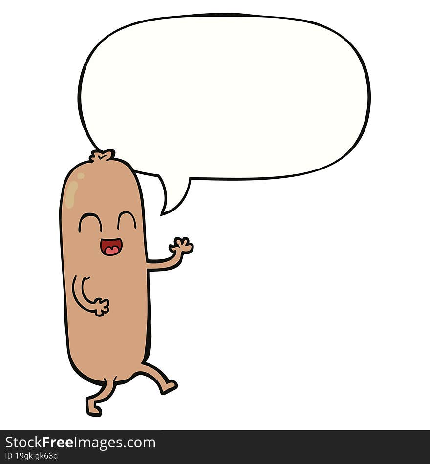 cartoon dancing sausage and speech bubble