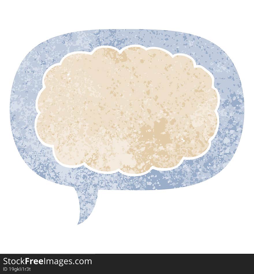 cartoon cloud and speech bubble in retro textured style