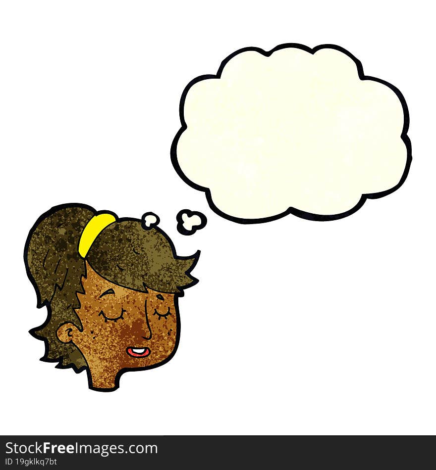 cartoon pretty female face with thought bubble