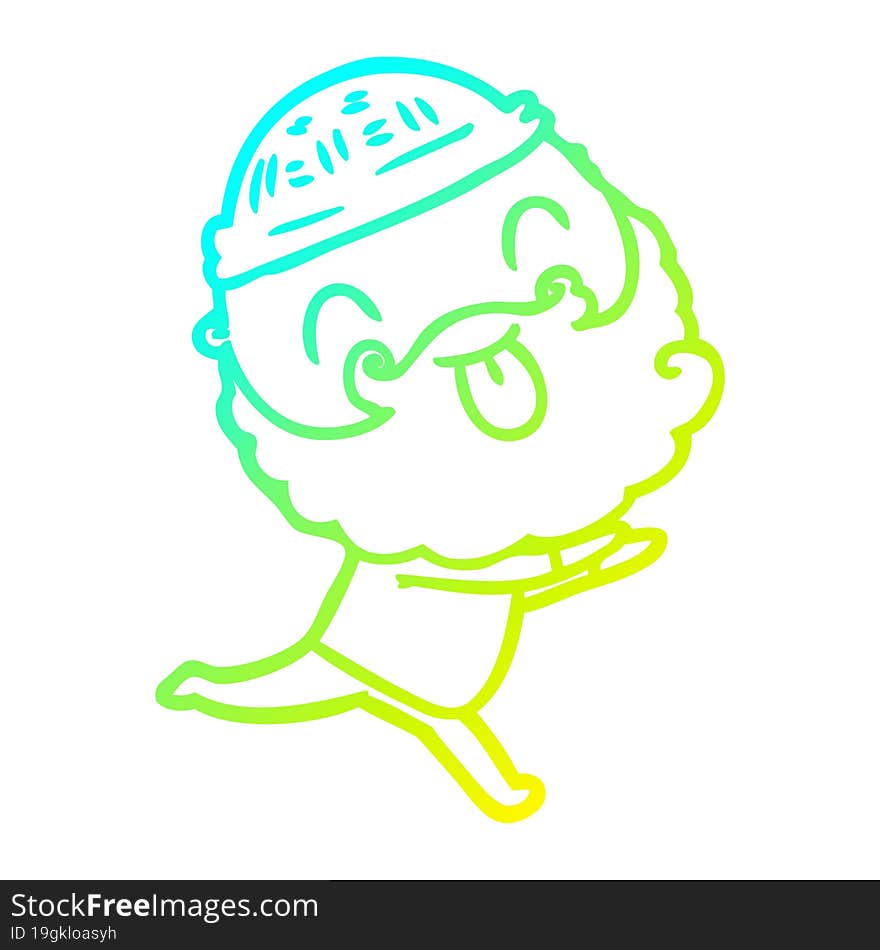 cold gradient line drawing of a running man with beard sticking out tongue