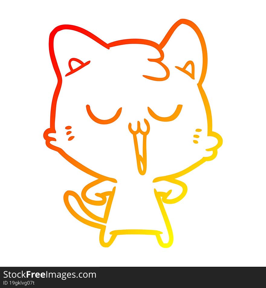 warm gradient line drawing cartoon cat singing