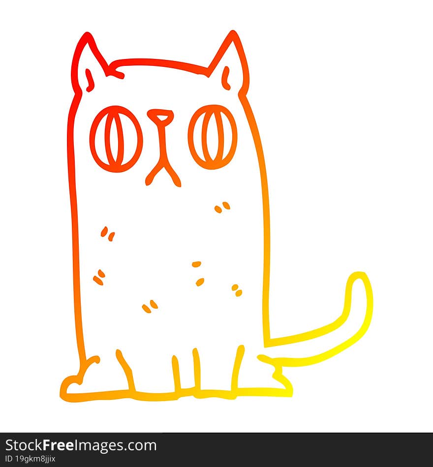 warm gradient line drawing of a cartoon funny cat