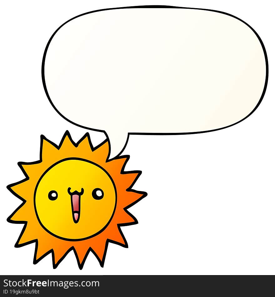 cartoon sun and speech bubble in smooth gradient style