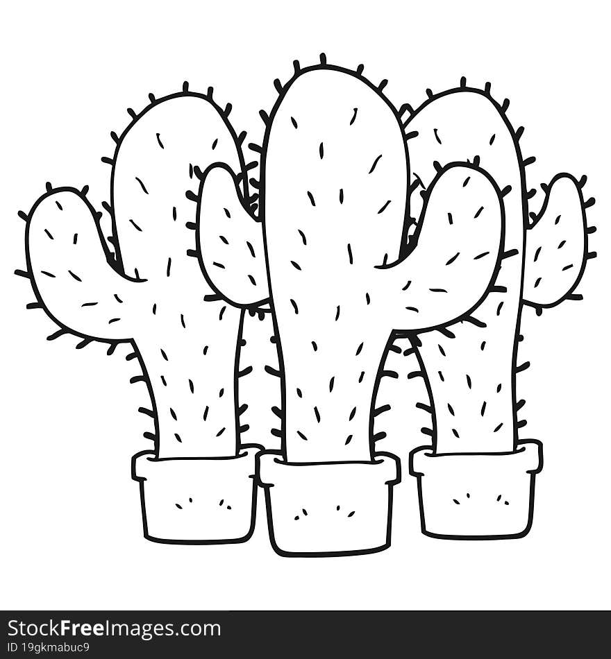 black and white cartoon cactus