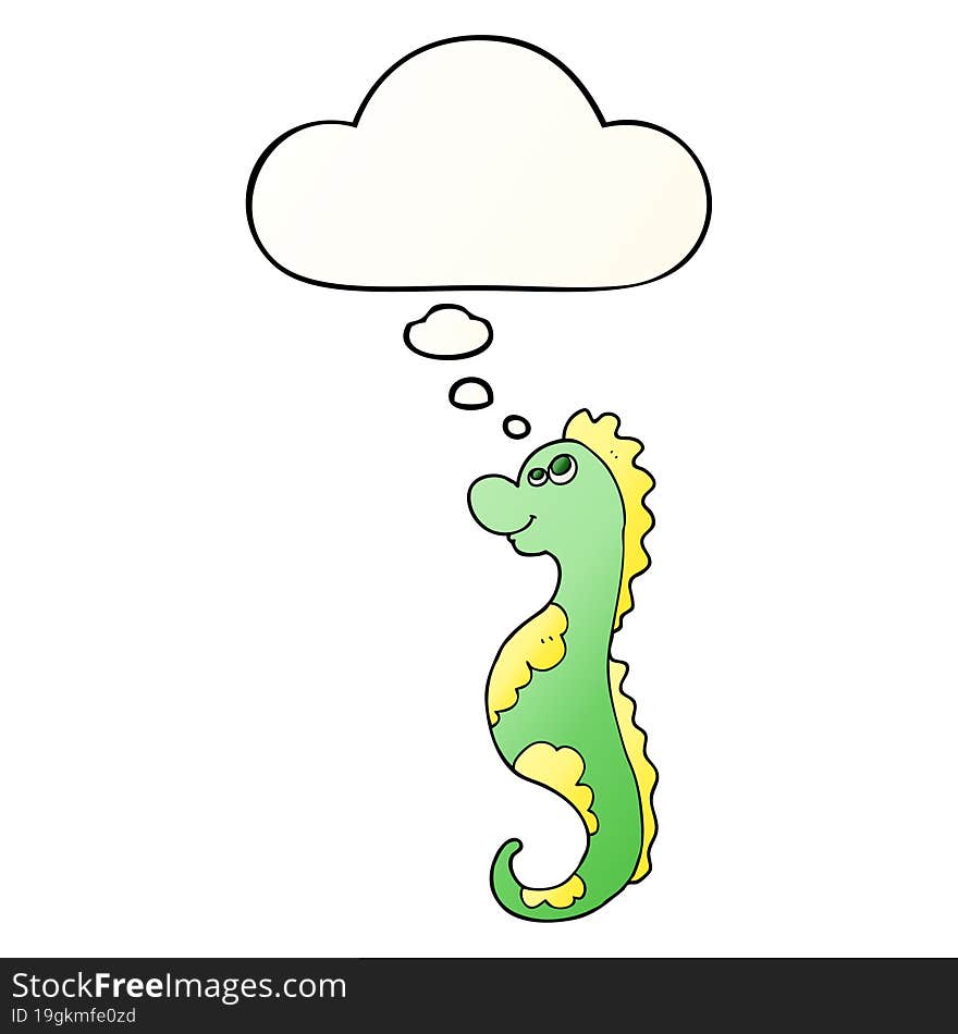 cartoon sea horse and thought bubble in smooth gradient style