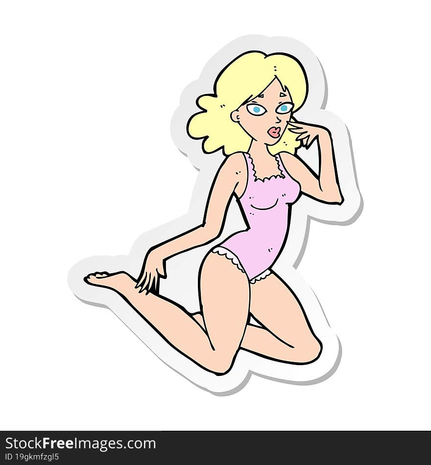 sticker of a cartoon woman in lingerie