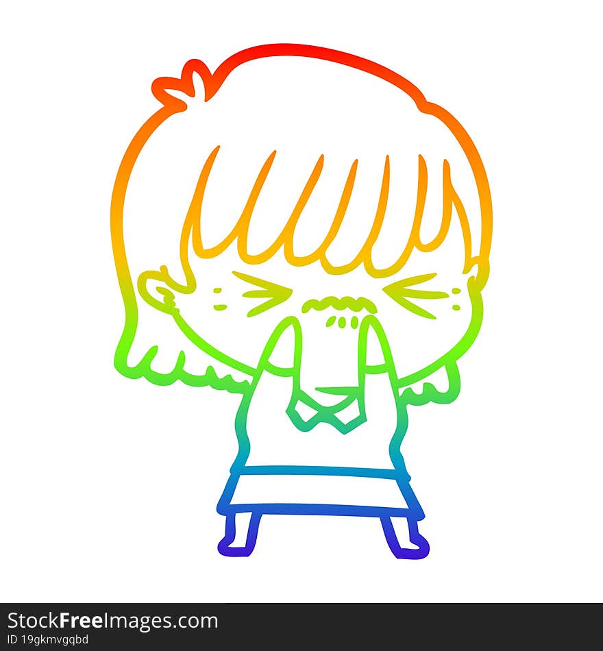 rainbow gradient line drawing annoyed cartoon girl