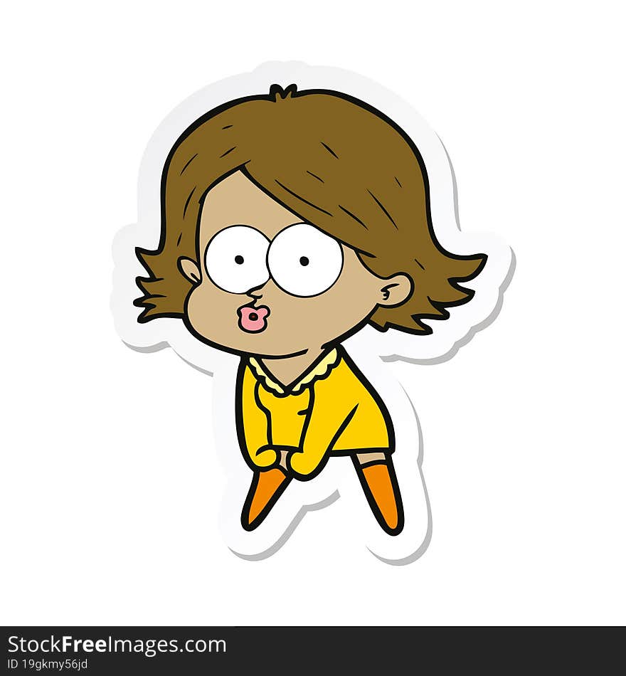 Sticker Of A Cartoon Girl Pouting