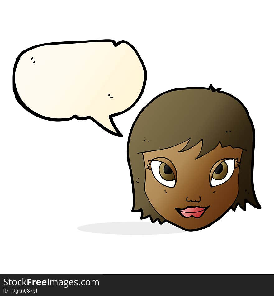 cartoon female face with speech bubble