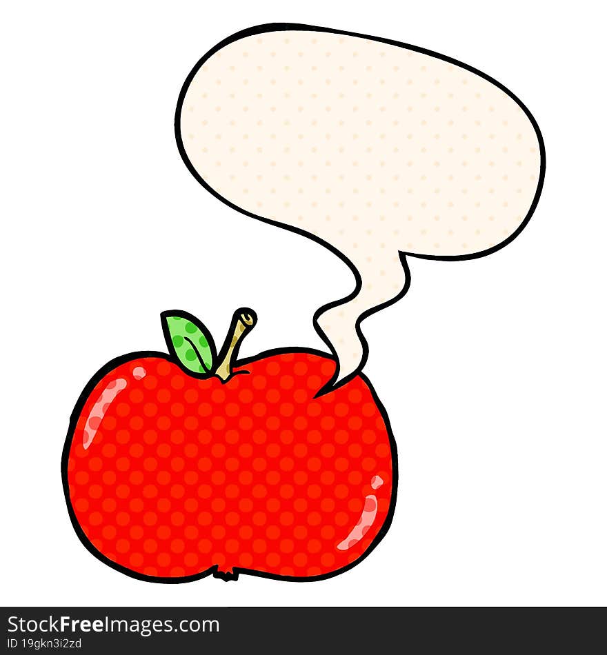 cartoon apple and speech bubble in comic book style