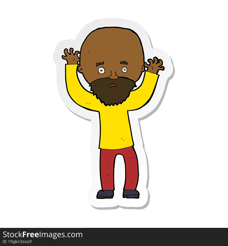 Sticker Of A Cartoon Bearded Man Panicking