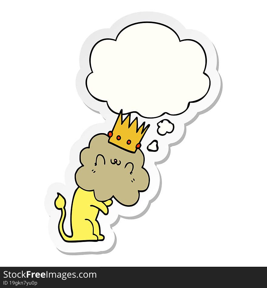 Cartoon Lion With Crown And Thought Bubble As A Printed Sticker