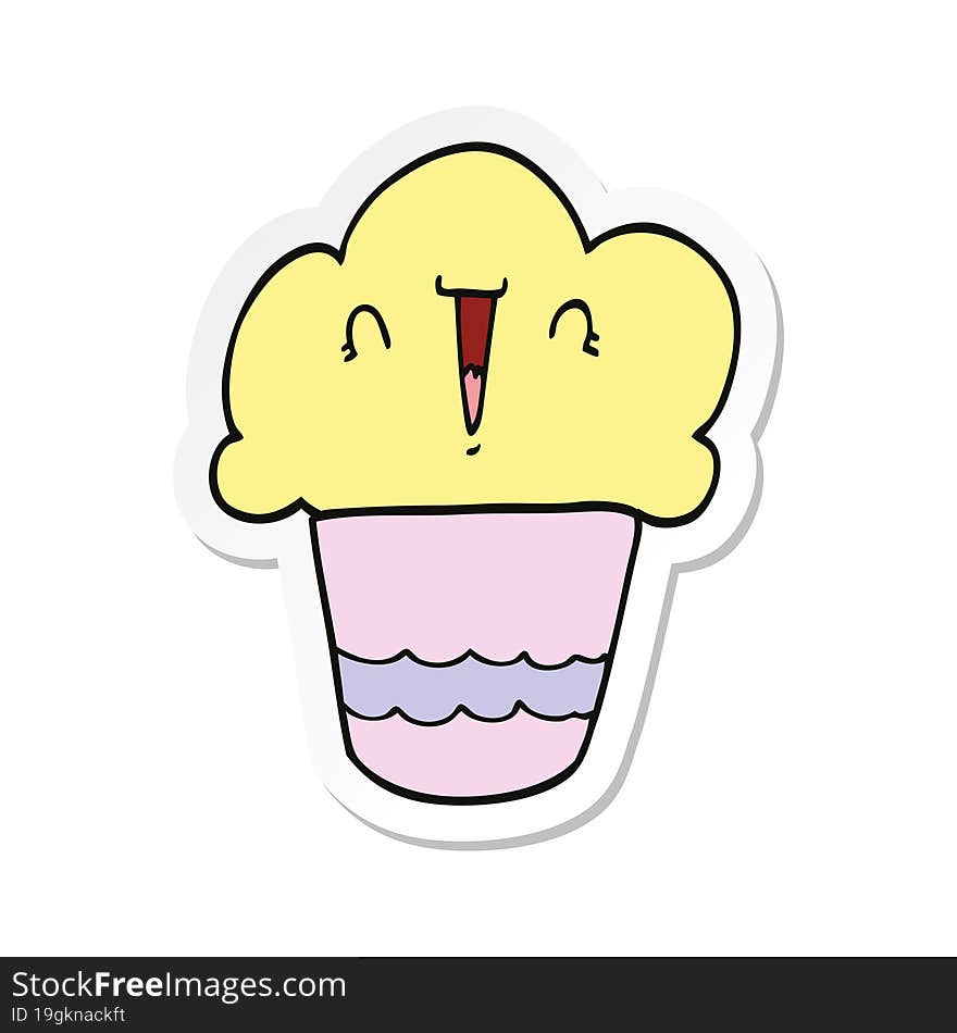 Sticker Of A Cartoon Cupcake With Face