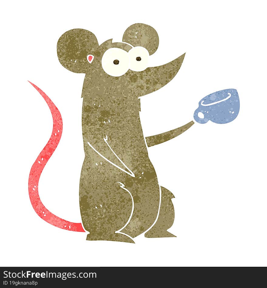 retro cartoon mouse with coffee cup