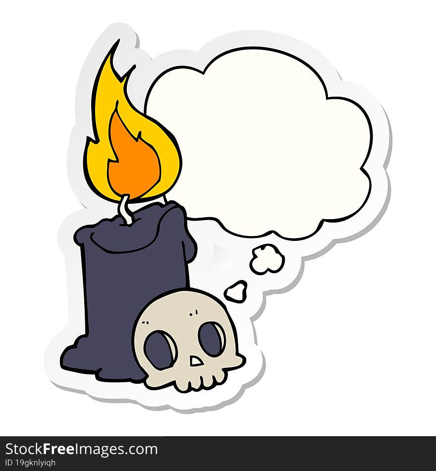 cartoon skull and candle with thought bubble as a printed sticker